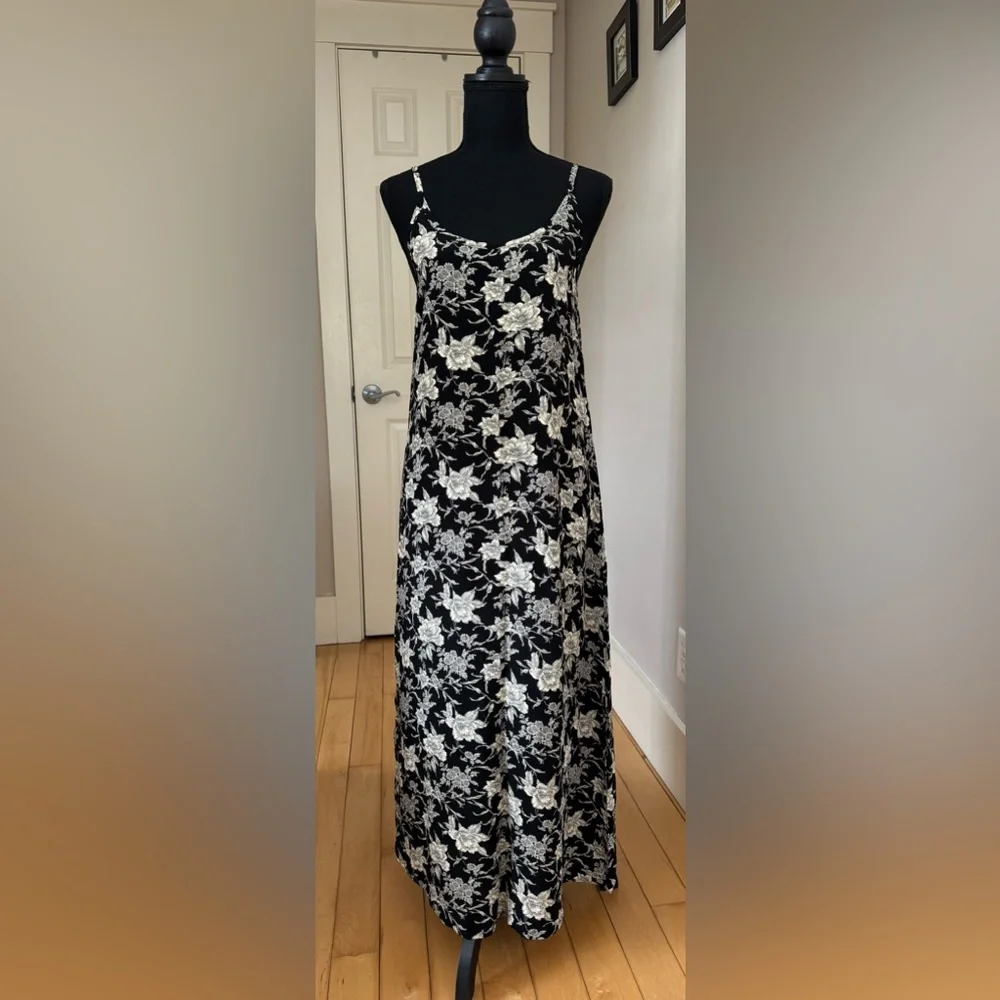 Vintage‎ 90s GAP black white floral maxi slip dress with straps women’s S